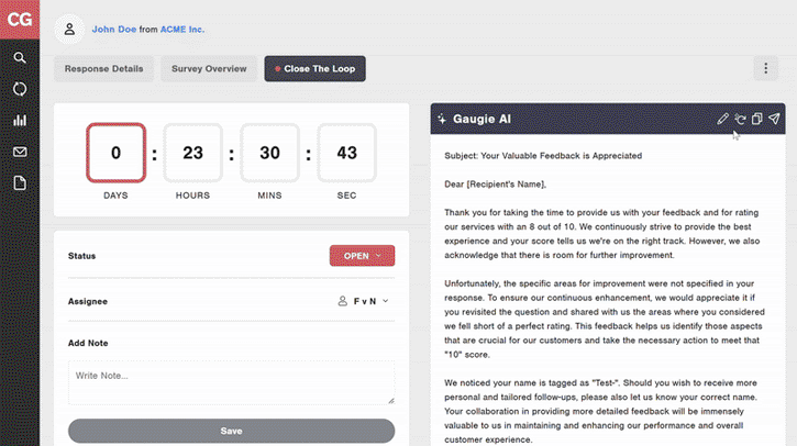 CustomerGauge Close the Loop AI Assistant